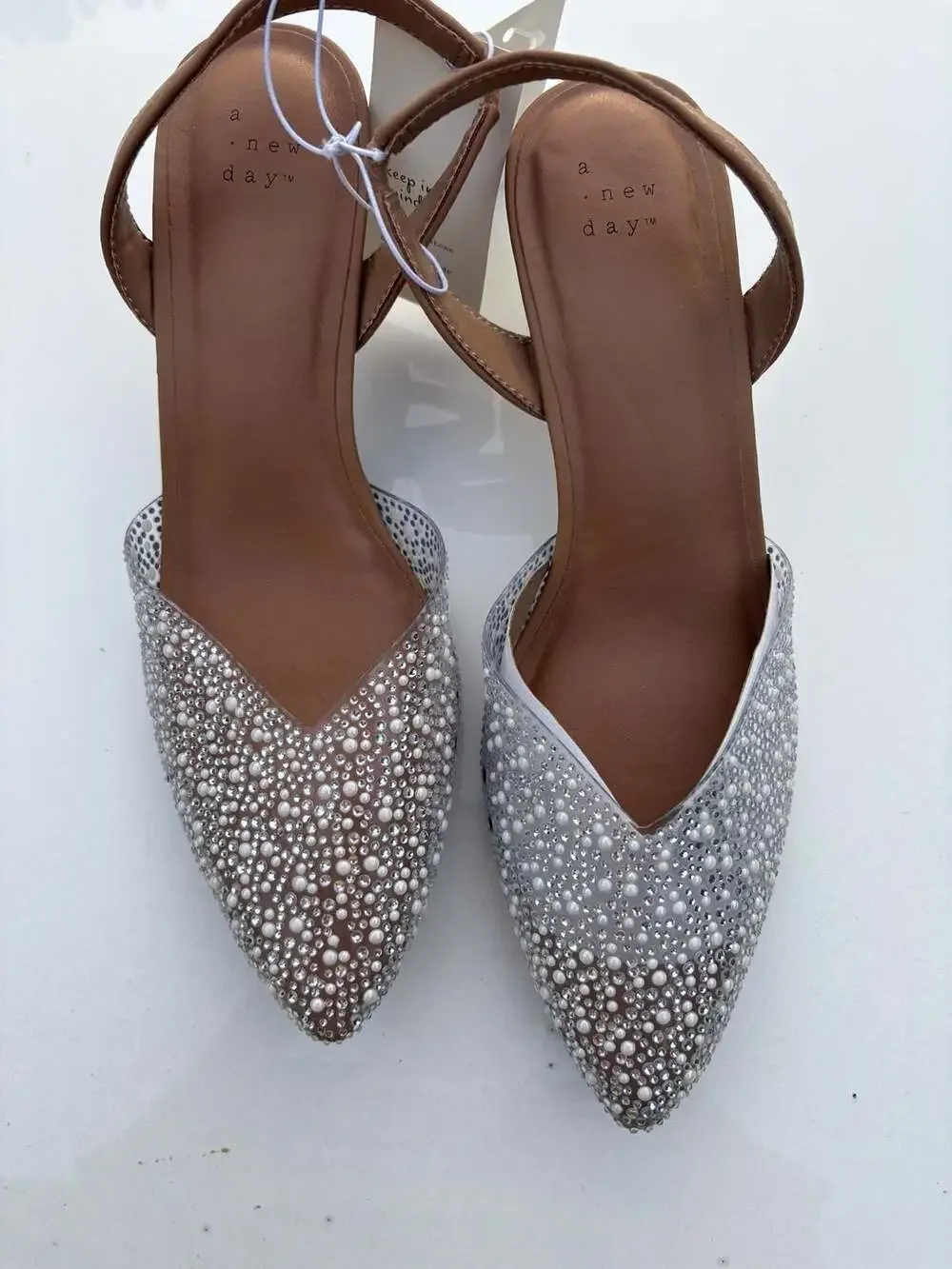 A New Day Women's Isabel Embellished Slingback Pumps with Rhinestones and Pearls